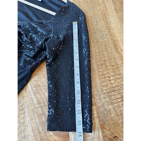 Boston Proper Women's Black Sequin Evening Blouse V Neck 3/4 Sleeve Flowy Medium - Picture 10 of 10